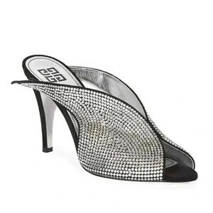 Givenchy Crystal Embellished Heel Mules Studded Sparkle Open Toe Pumps 35.5 5.5